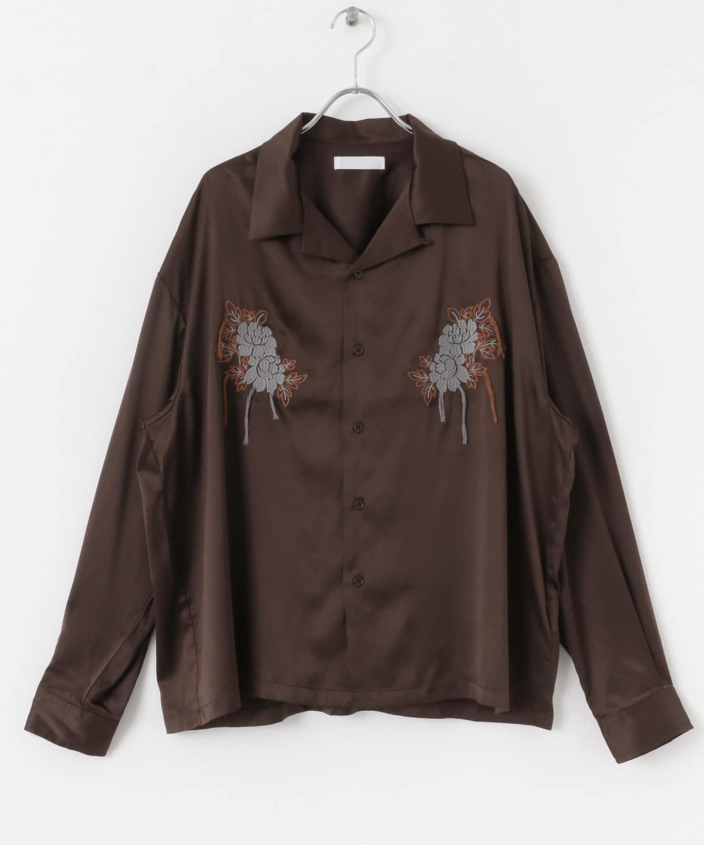 植物刺繡長袖襯衫