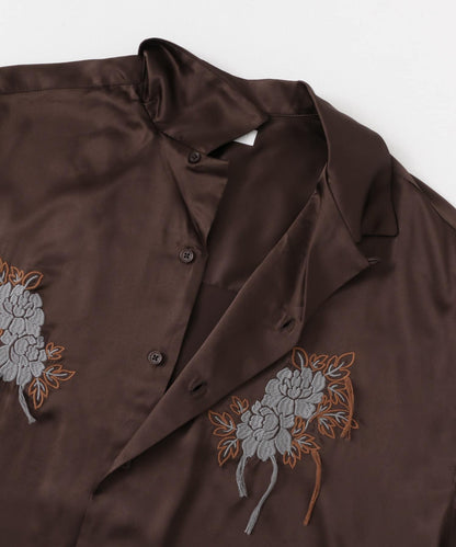 植物刺繡長袖襯衫