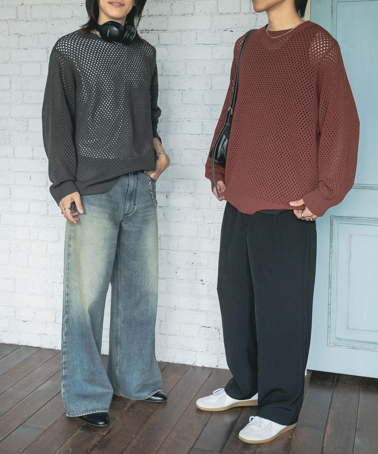 可水洗透視網紗圓領針織衫