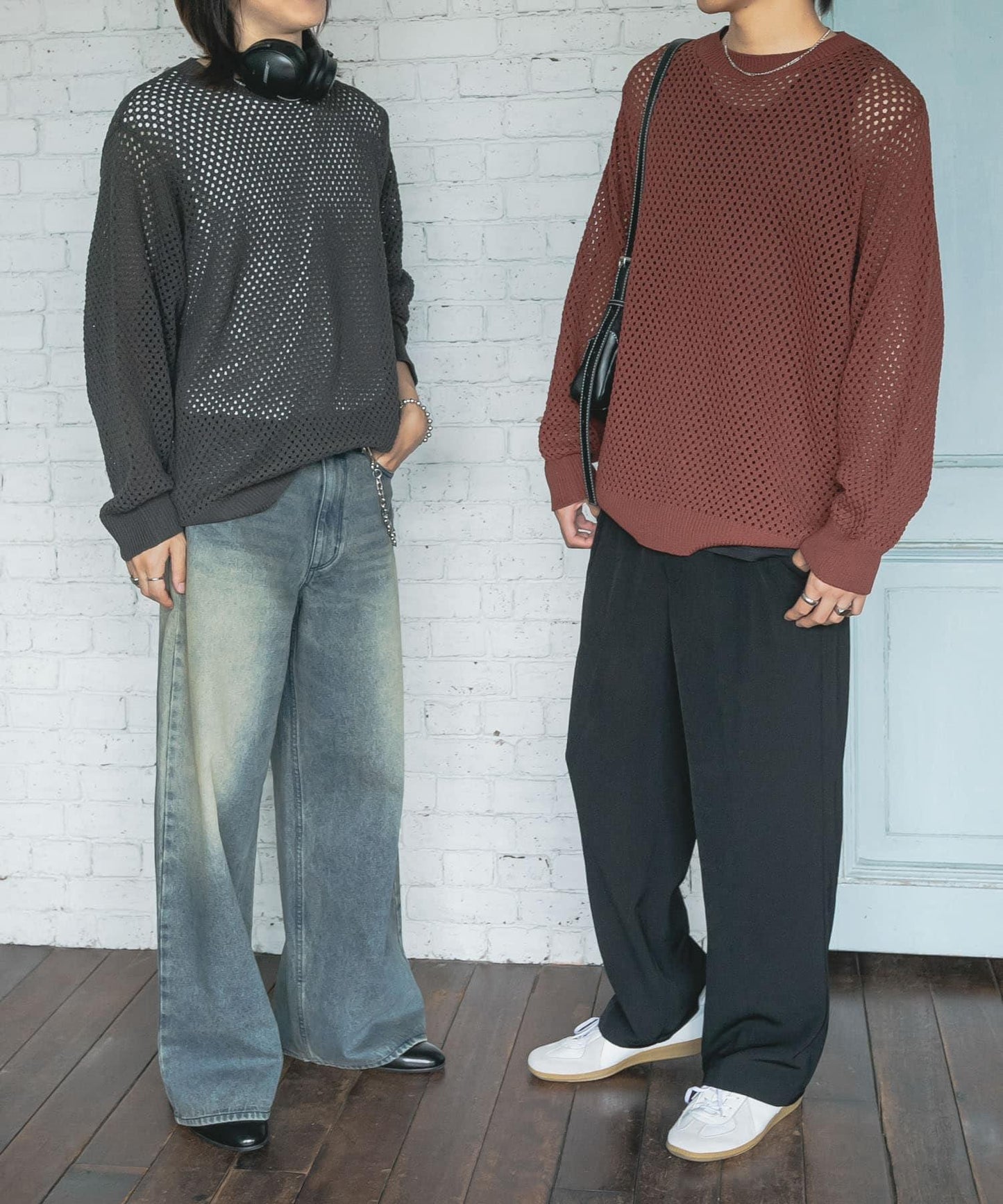 可水洗透視網紗圓領針織衫