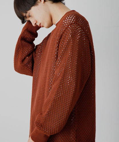 可水洗透視網紗圓領針織衫