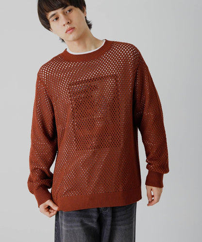 可水洗透視網紗圓領針織衫