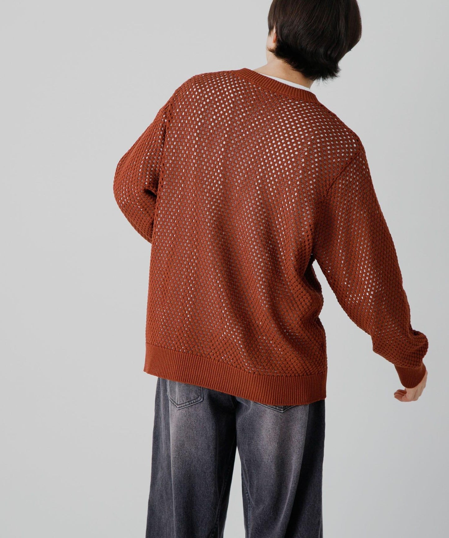 可水洗透視網紗圓領針織衫