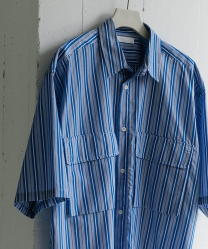 條紋CPO寬鬆襯衫（五分袖）
