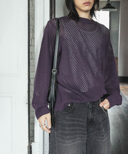 可水洗透視網紗圓領針織衫