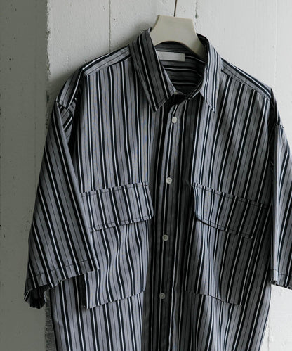 條紋CPO寬鬆襯衫（五分袖）
