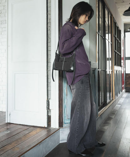 可水洗透視網紗圓領針織衫