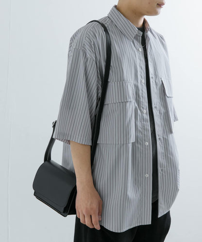 條紋CPO寬鬆襯衫（五分袖）