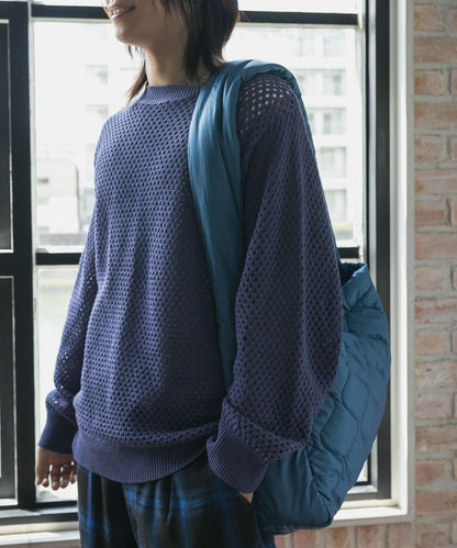 可水洗透視網紗圓領針織衫