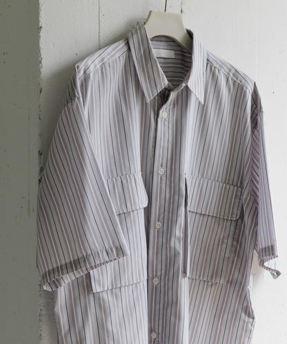 條紋CPO寬鬆襯衫（五分袖）