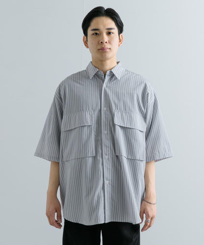 條紋CPO寬鬆襯衫（五分袖）