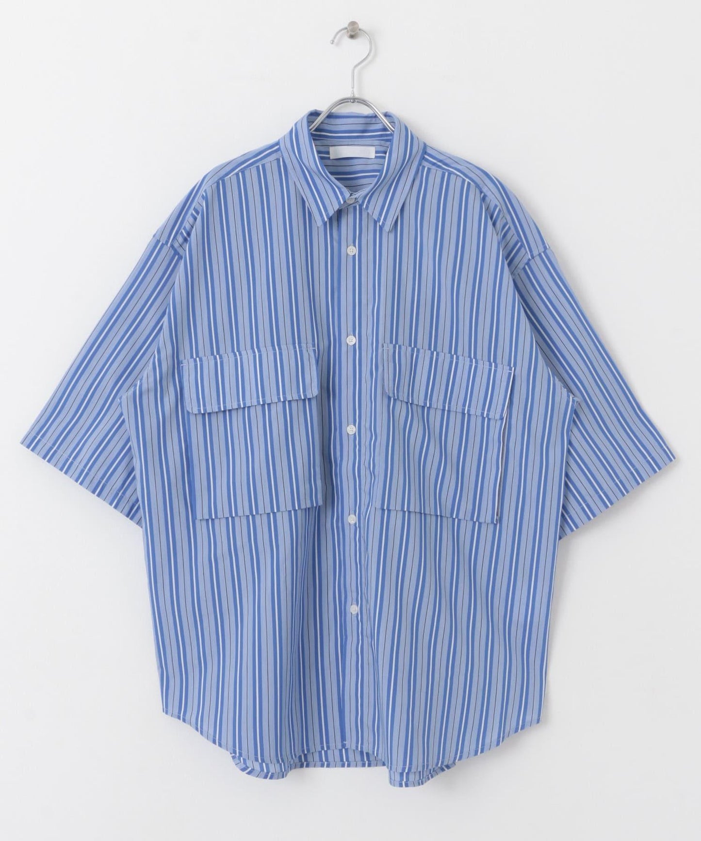 條紋CPO寬鬆襯衫（五分袖）