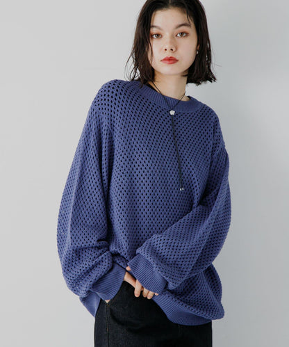 可水洗透視網紗圓領針織衫