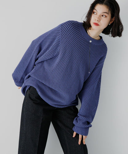 可水洗透視網紗圓領針織衫