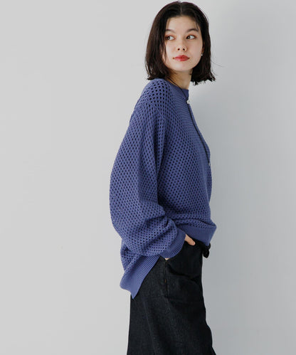 可水洗透視網紗圓領針織衫