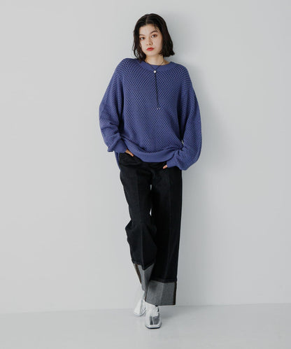 可水洗透視網紗圓領針織衫