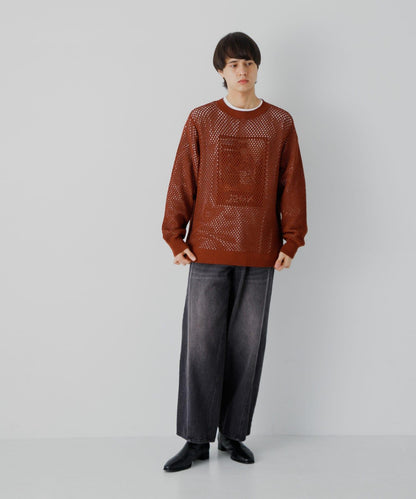 可水洗透視網紗圓領針織衫