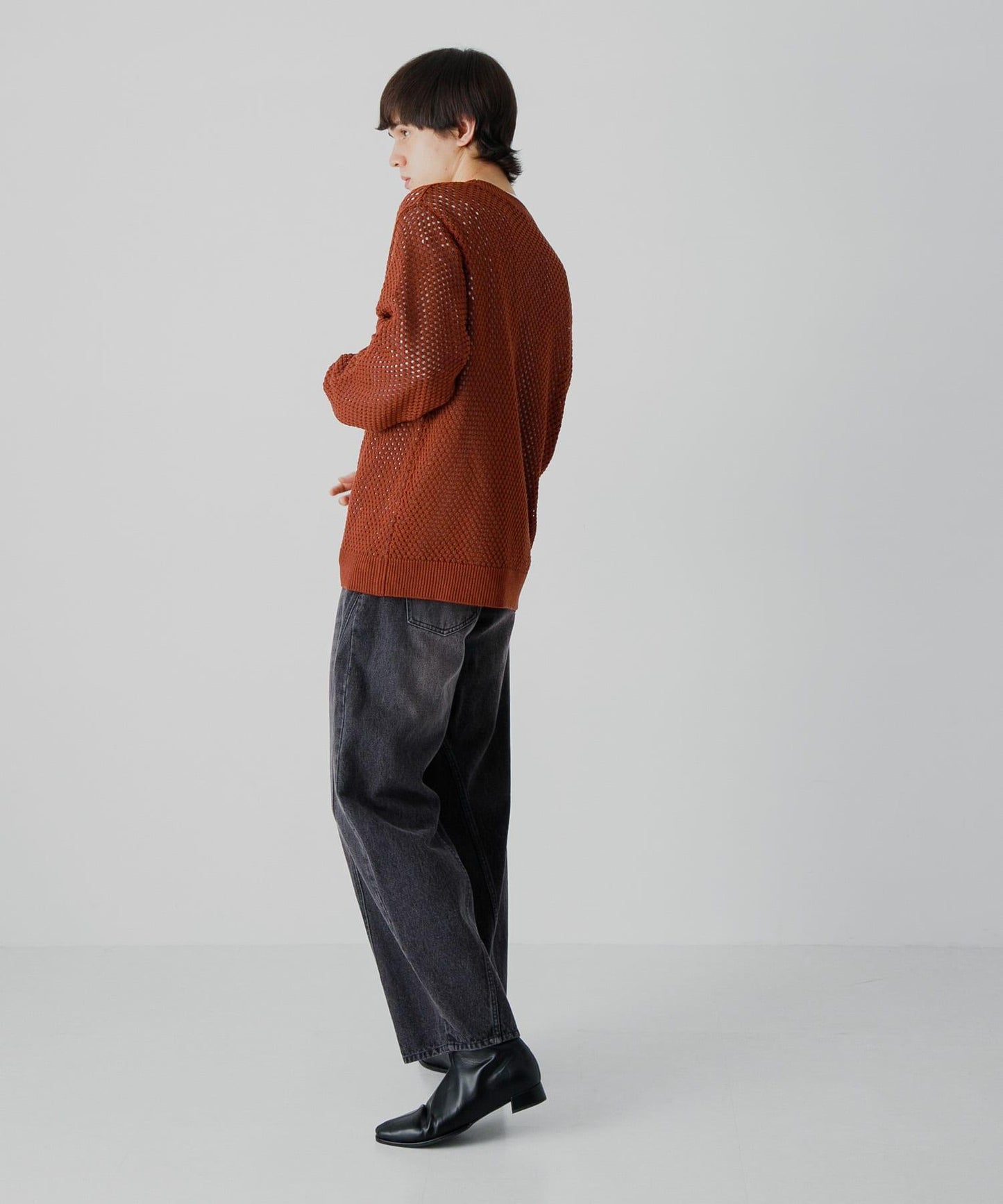 可水洗透視網紗圓領針織衫