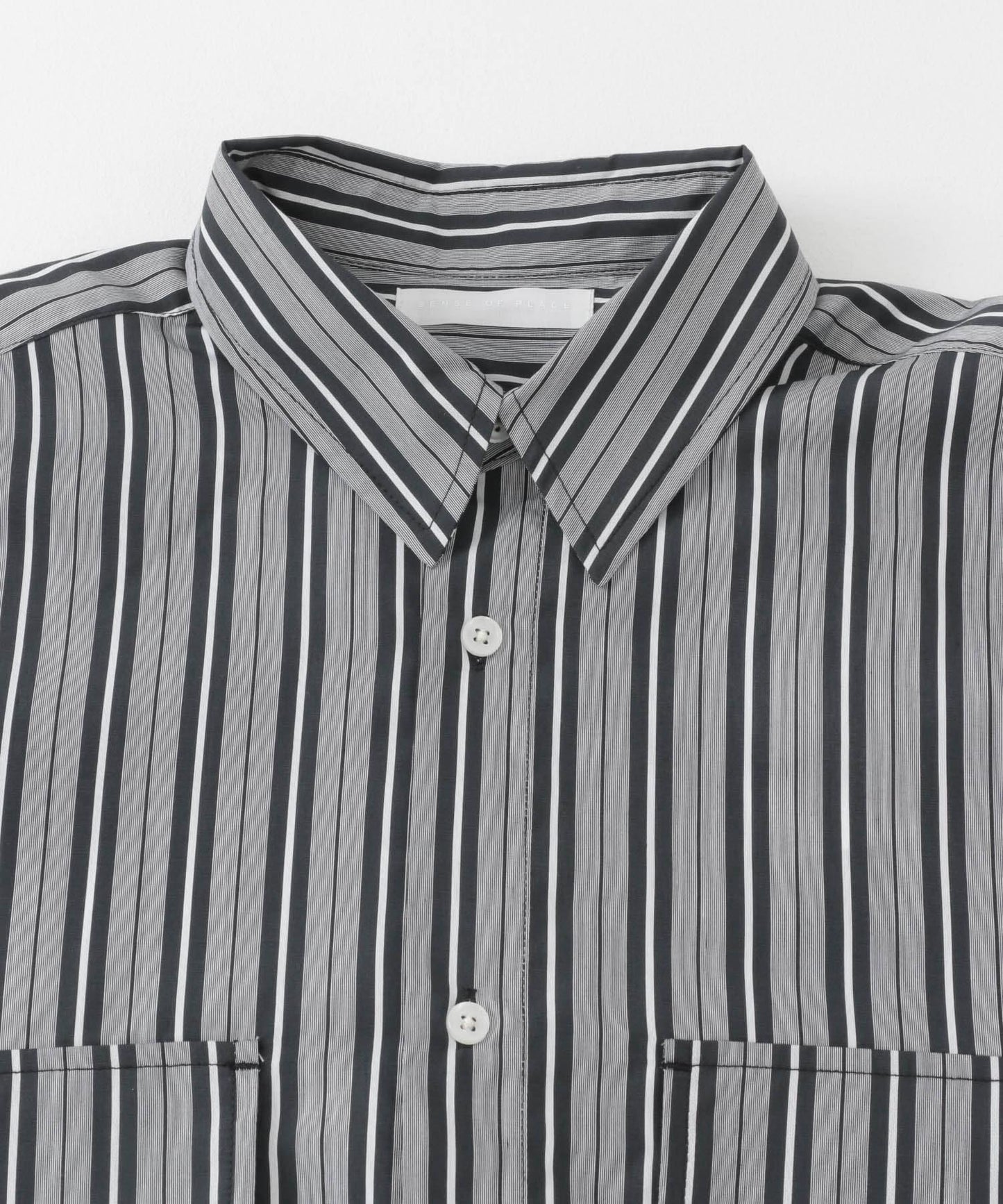 條紋CPO寬鬆襯衫（五分袖）
