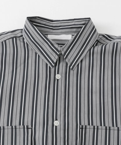 條紋CPO寬鬆襯衫（五分袖）