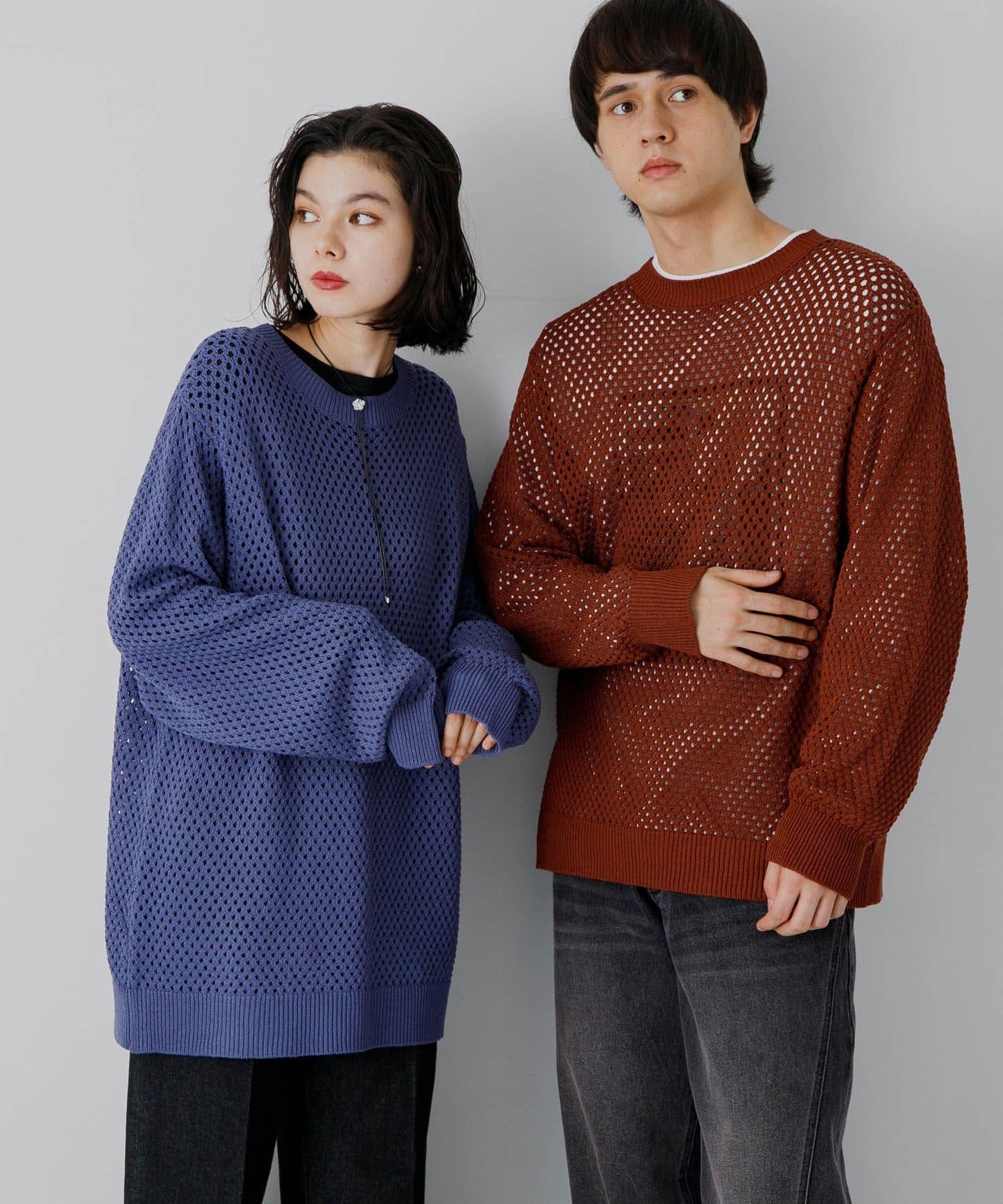 可水洗透視網紗圓領針織衫