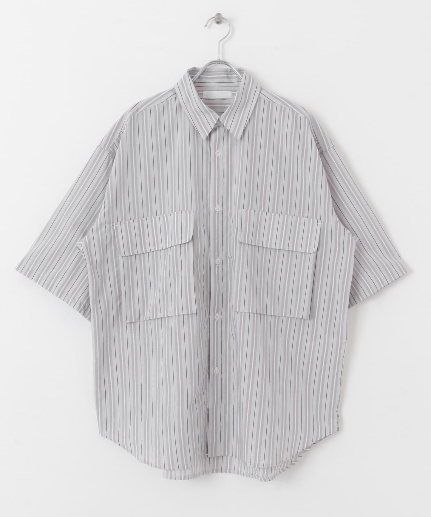 條紋CPO寬鬆襯衫（五分袖）