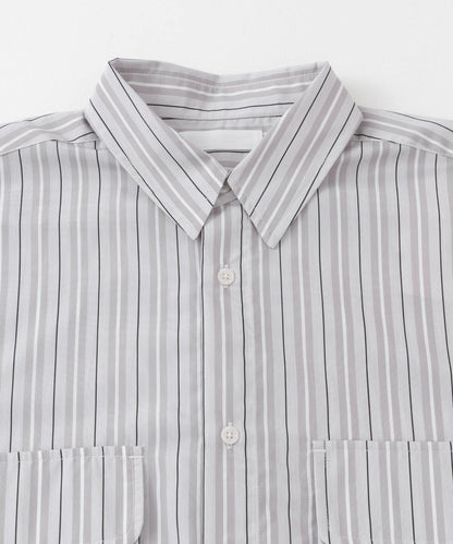 條紋CPO寬鬆襯衫（五分袖）