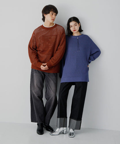 可水洗透視網紗圓領針織衫