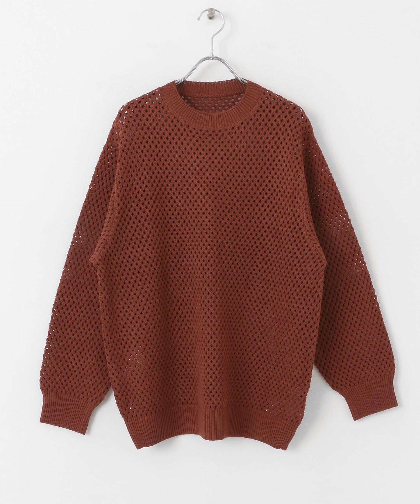 可水洗透視網紗圓領針織衫