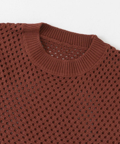 可水洗透視網紗圓領針織衫