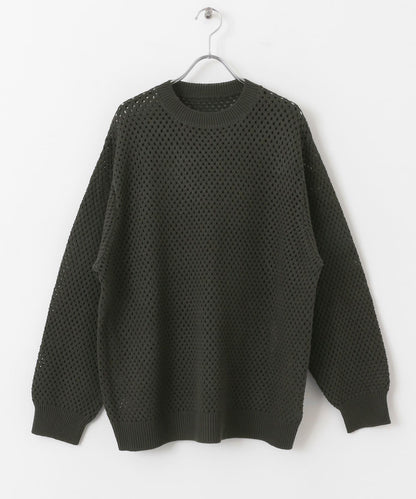 可水洗透視網紗圓領針織衫