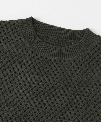 可水洗透視網紗圓領針織衫