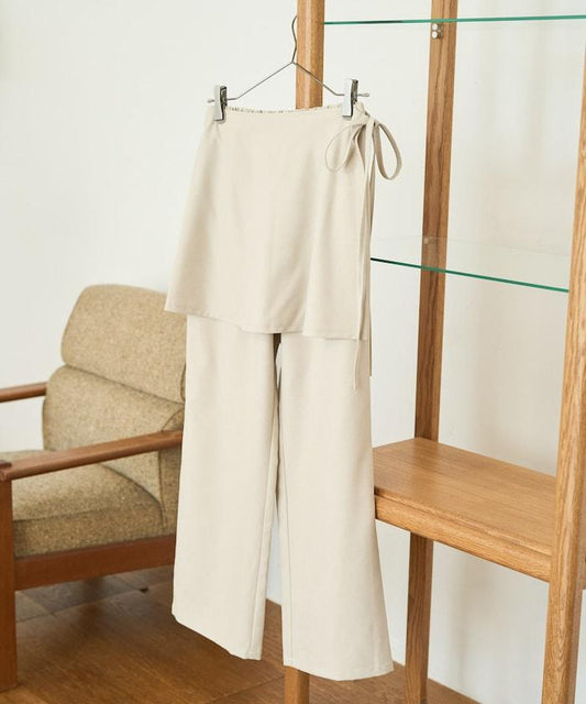 柔軟觸感斜紋裹裙一體式休閒褲(可搭配套裝)