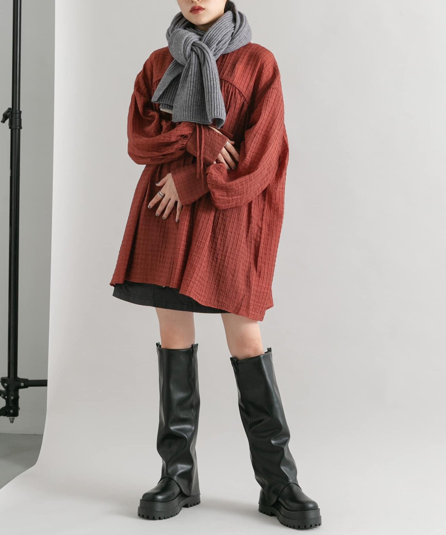 抽繩袖迷你連衣裙