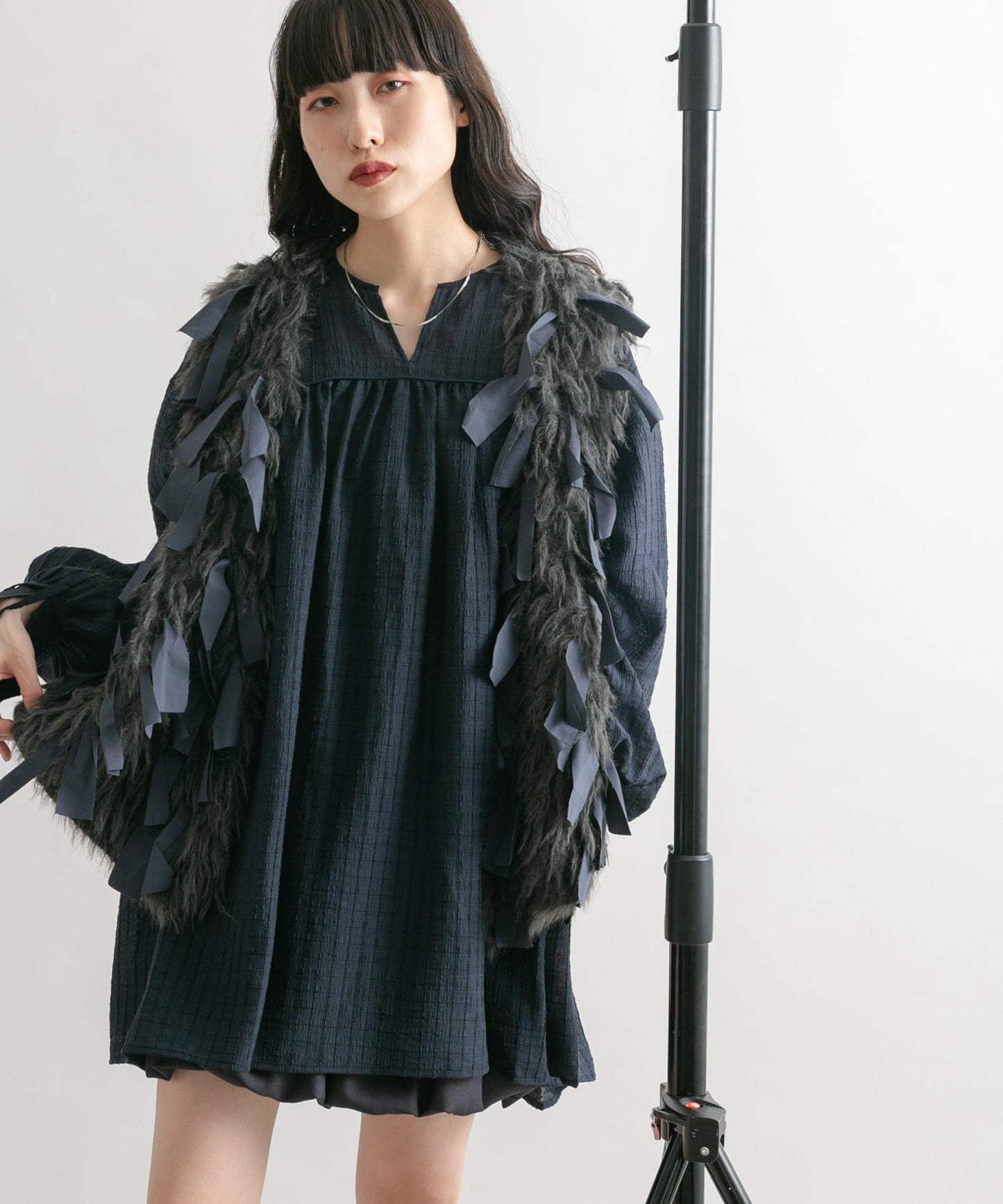 抽繩袖迷你連衣裙