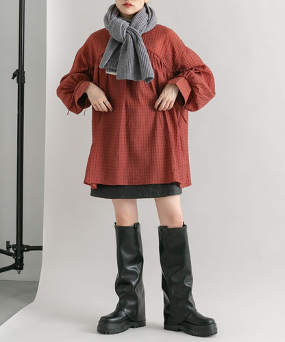 抽繩袖迷你連衣裙