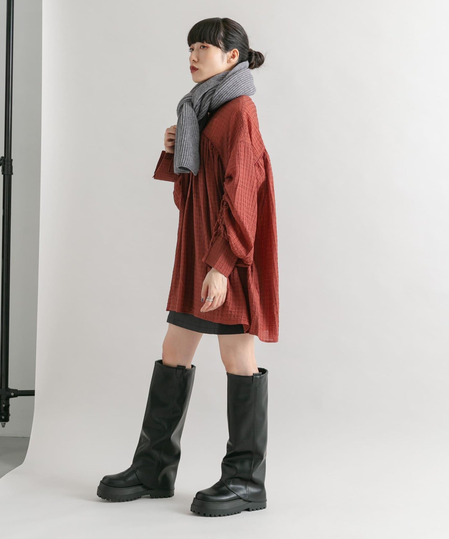 抽繩袖迷你連衣裙