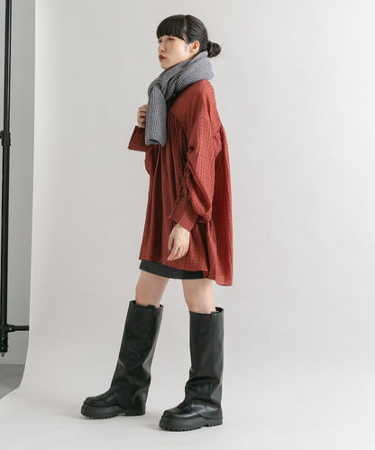 抽繩袖迷你連衣裙