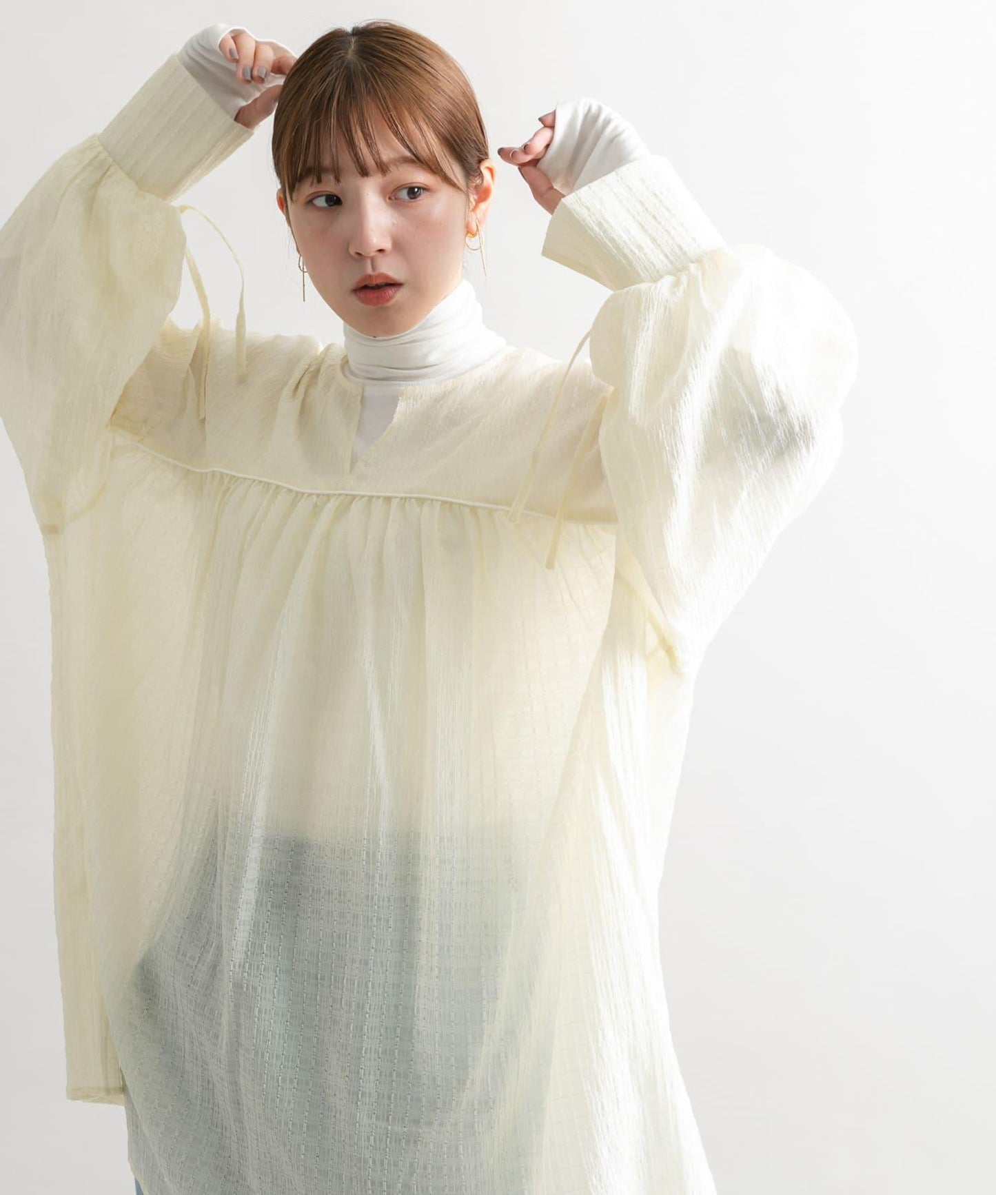 抽繩袖迷你連衣裙