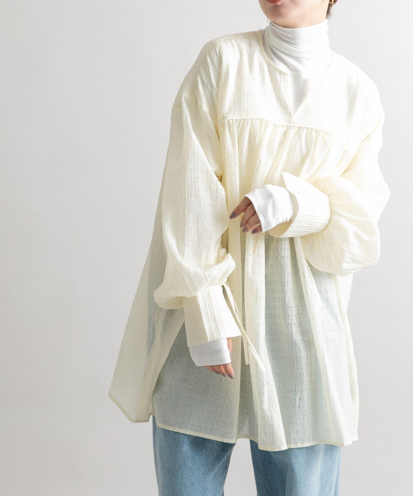 抽繩袖迷你連衣裙