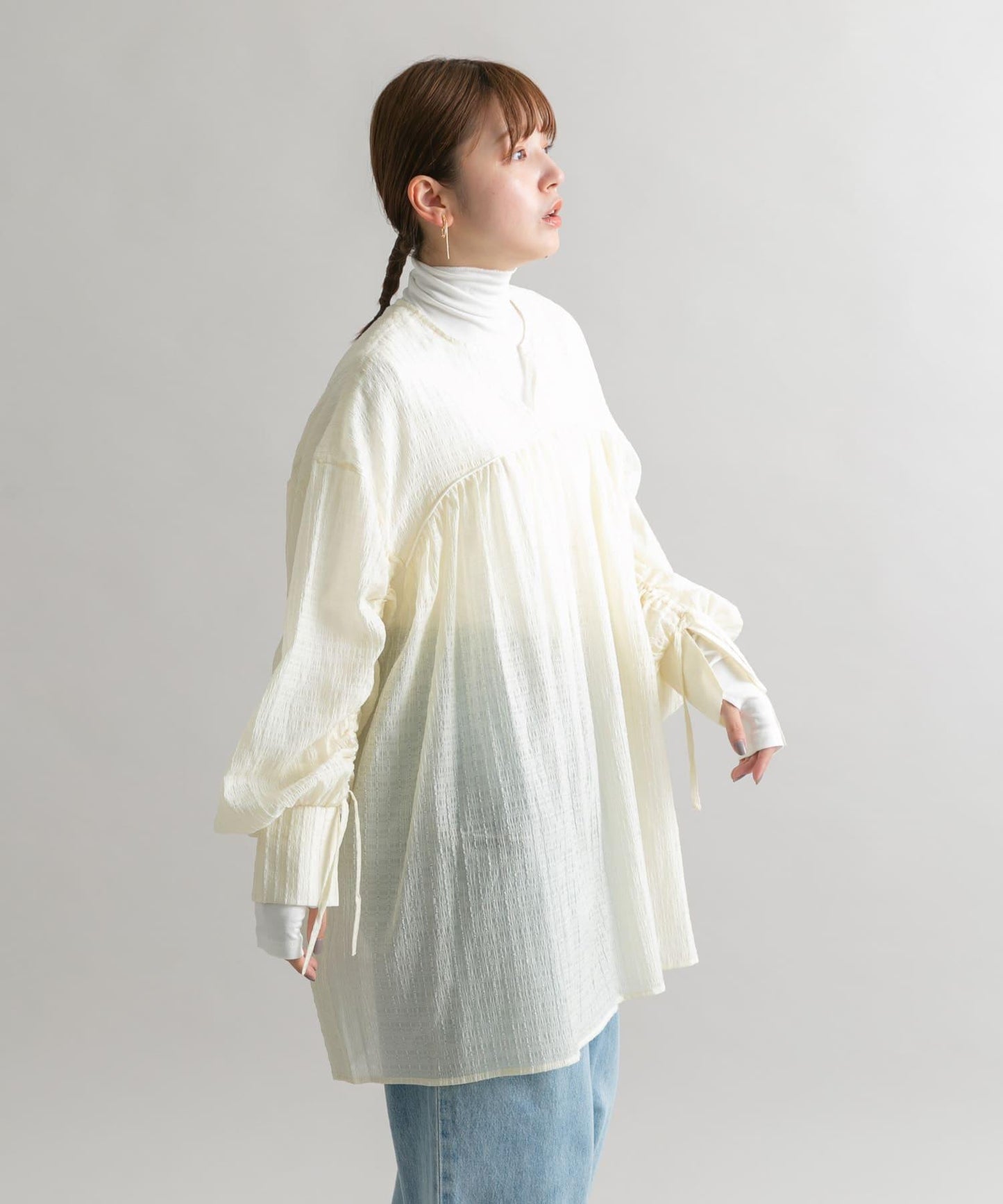 抽繩袖迷你連衣裙