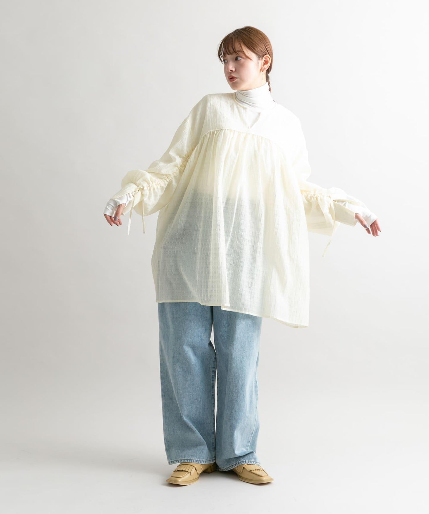 抽繩袖迷你連衣裙