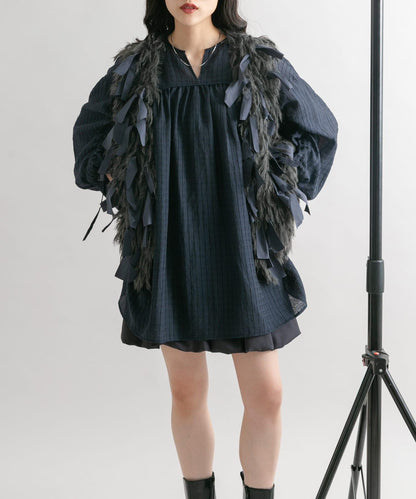 抽繩袖迷你連衣裙
