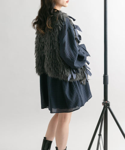 抽繩袖迷你連衣裙