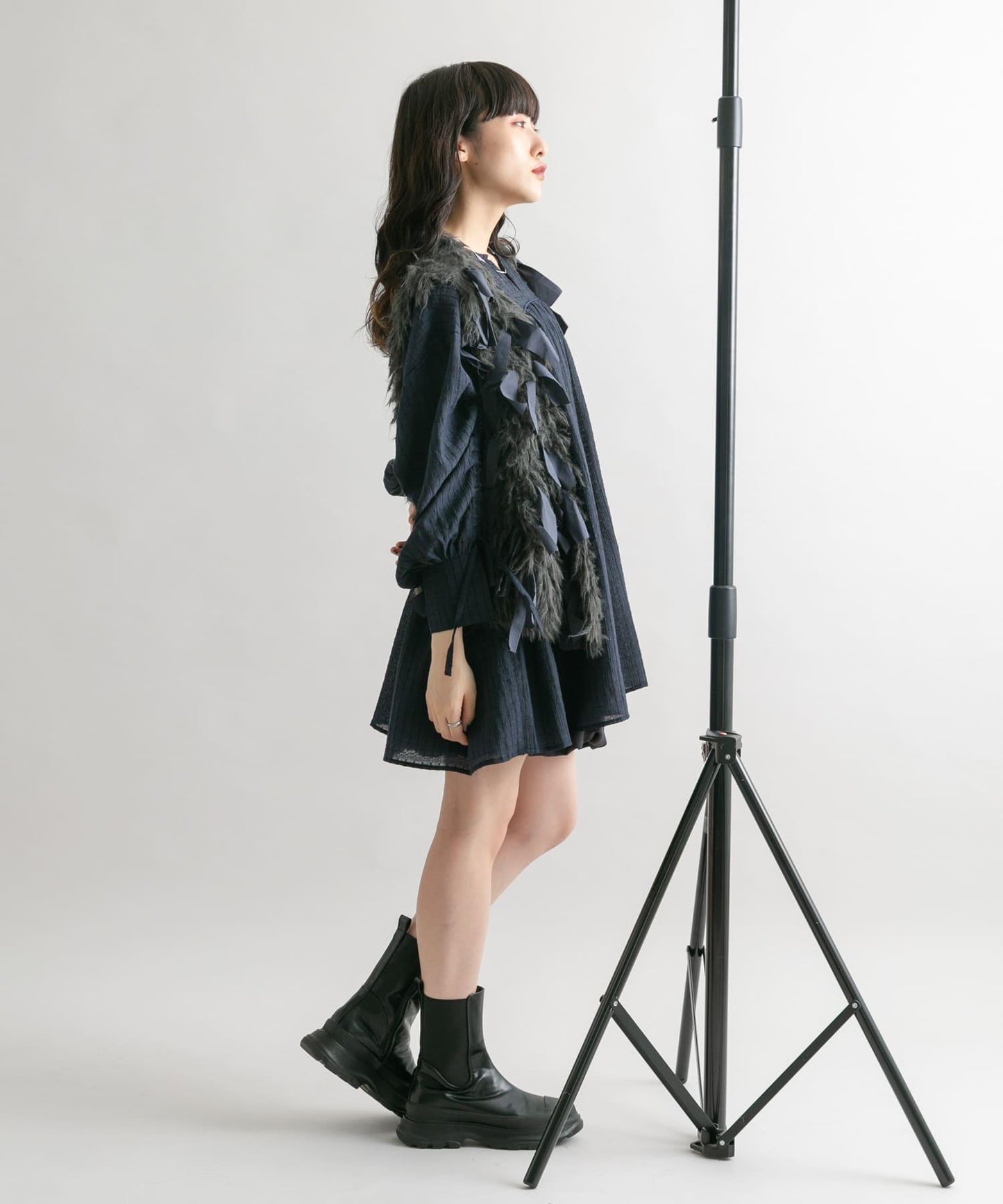 抽繩袖迷你連衣裙