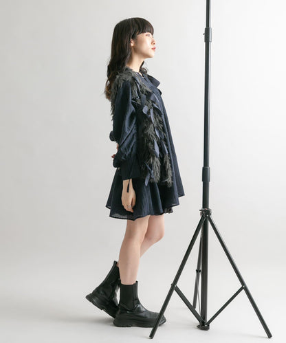 抽繩袖迷你連衣裙