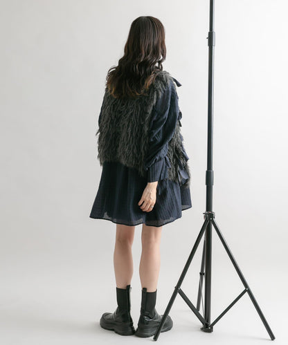 抽繩袖迷你連衣裙