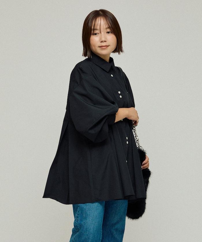 箱褶泡泡袖長袖襯衫