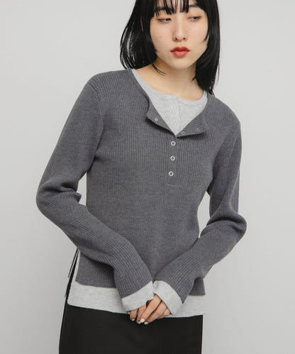 層疊風格亨利領針織衫