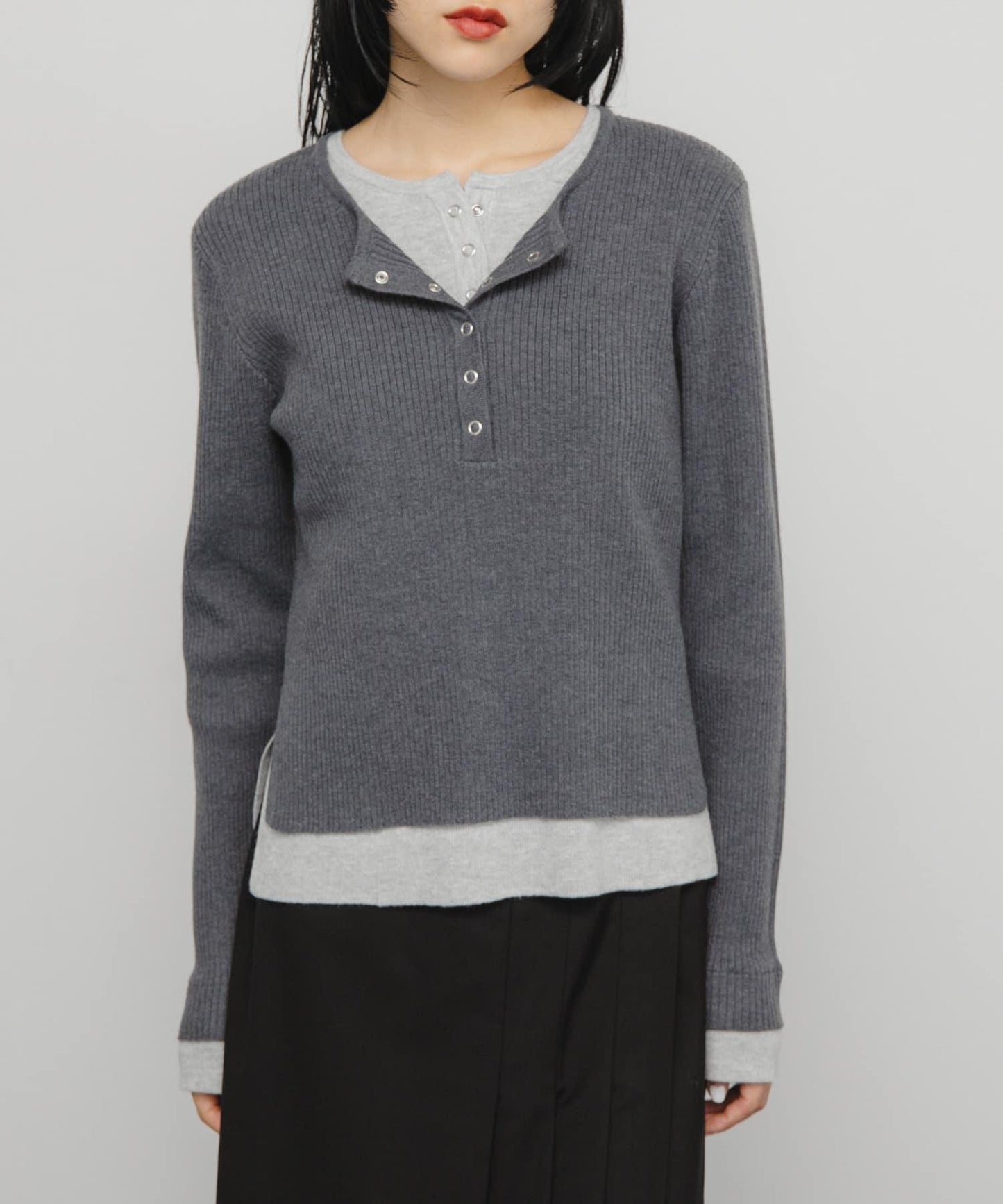 層疊風格亨利領針織衫